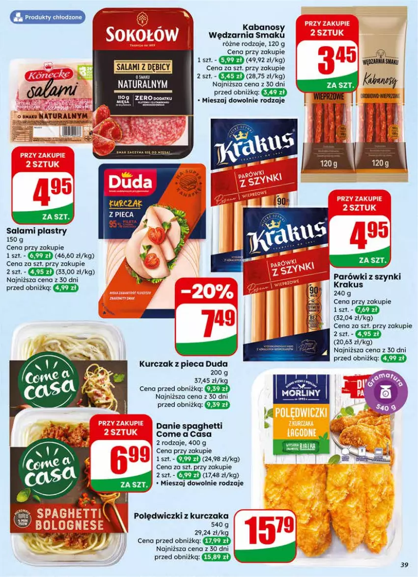 Gazetka promocyjna Dino - Gazetka 11 / 2026 - ważna 11.03 do 17.03.2026 - strona 39 - produkty: BIC, Duda, Kabanos, Krakus, Kurczak, Parówki, Parówki z szynki, Piec, Polędwiczki z kurczaka, Salami, Spaghetti