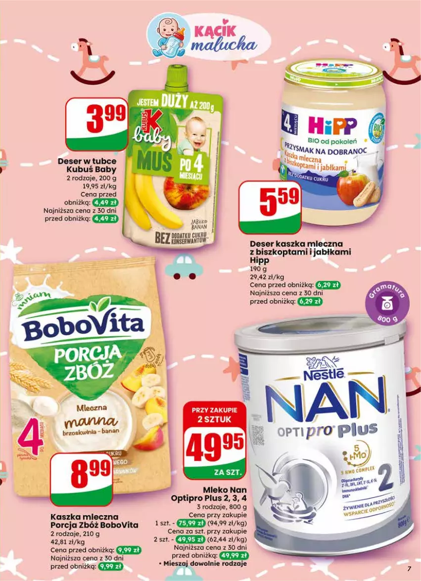 Gazetka promocyjna Dino - Gazetka 11 / 2026 - ważna 11.03 do 17.03.2026 - strona 7 - produkty: BoboVita, Deser, HiPP, Jabłka, Kubuś, Mleko, NAN Optipro, Por, Ser