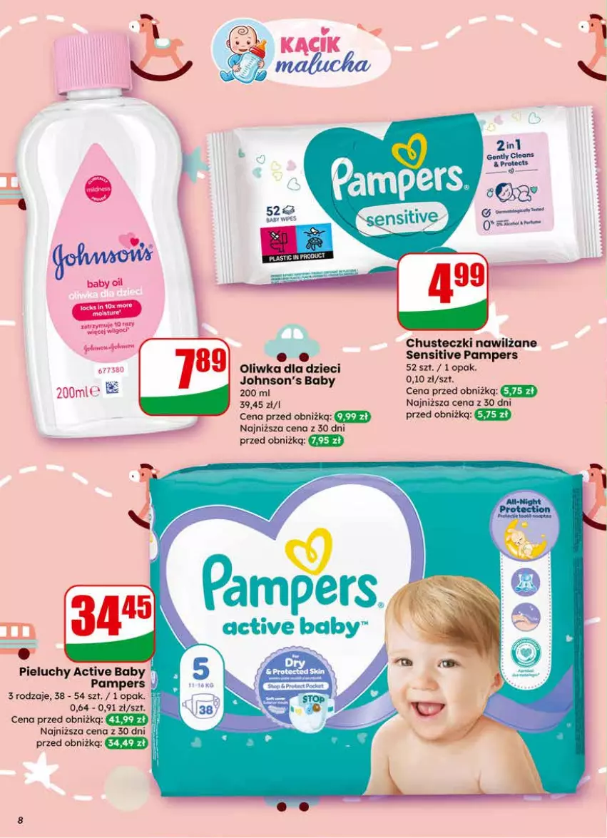 Gazetka promocyjna Dino - Gazetka 11 / 2026 - ważna 11.03 do 17.03.2026 - strona 8 - produkty: Baby O, Chusteczki, Dzieci, Johnson's, Oliwka dla dzieci, Pampers, Pieluchy
