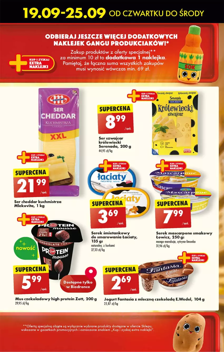 Gazetka promocyjna Biedronka - Od Czwartku - ważna 19.09 do 25.09.2024 - strona 19 - produkty: Cheddar, Fa, Fanta, Jogurt, Limonka, Mango, Mascarpone, Mleko, Mlekovita, Mus, Ser, Serek, Zott