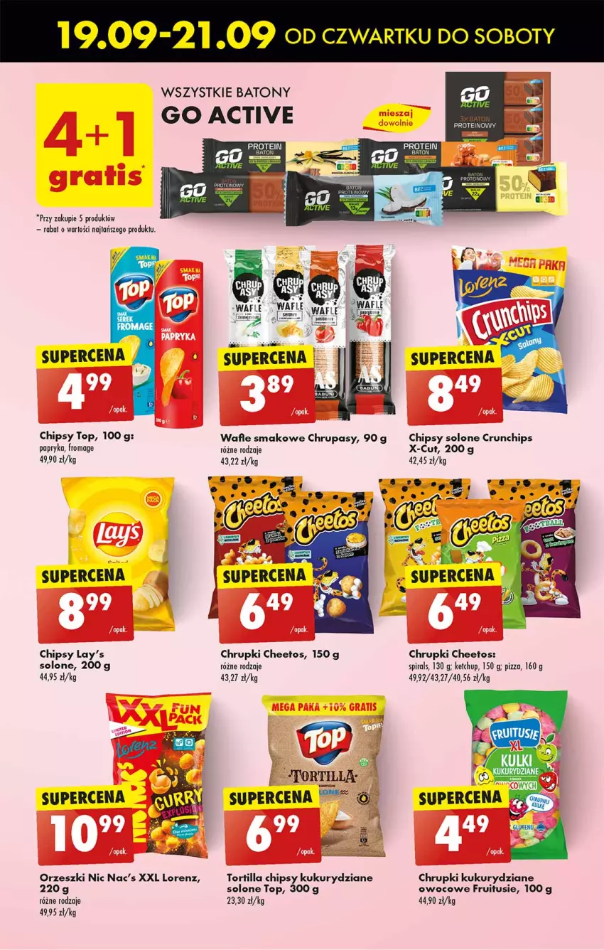 Gazetka promocyjna Biedronka - Od Czwartku - ważna 19.09 do 25.09.2024 - strona 43 - produkty: Baton, Cheetos, Chipsy, Chrupki, Crunchips, Ketchup, Lorenz, Orzeszki, Papryka, Pizza, Top, Tortilla, Tortilla Chips, Wafle