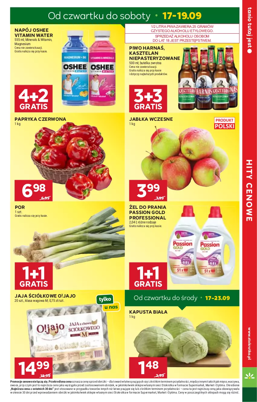 Gazetka promocyjna Stokrotka - Market - ważna 17.09 do 23.09.2026 - strona 7 - produkty: Gra, Harnaś, Jabłka, Jaja, Kasztelan, Mięso, Napój, Optima, Oshee, Owoce, Papryka, Papryka czerwona, Piwa, Piwo, Por, Warzywa