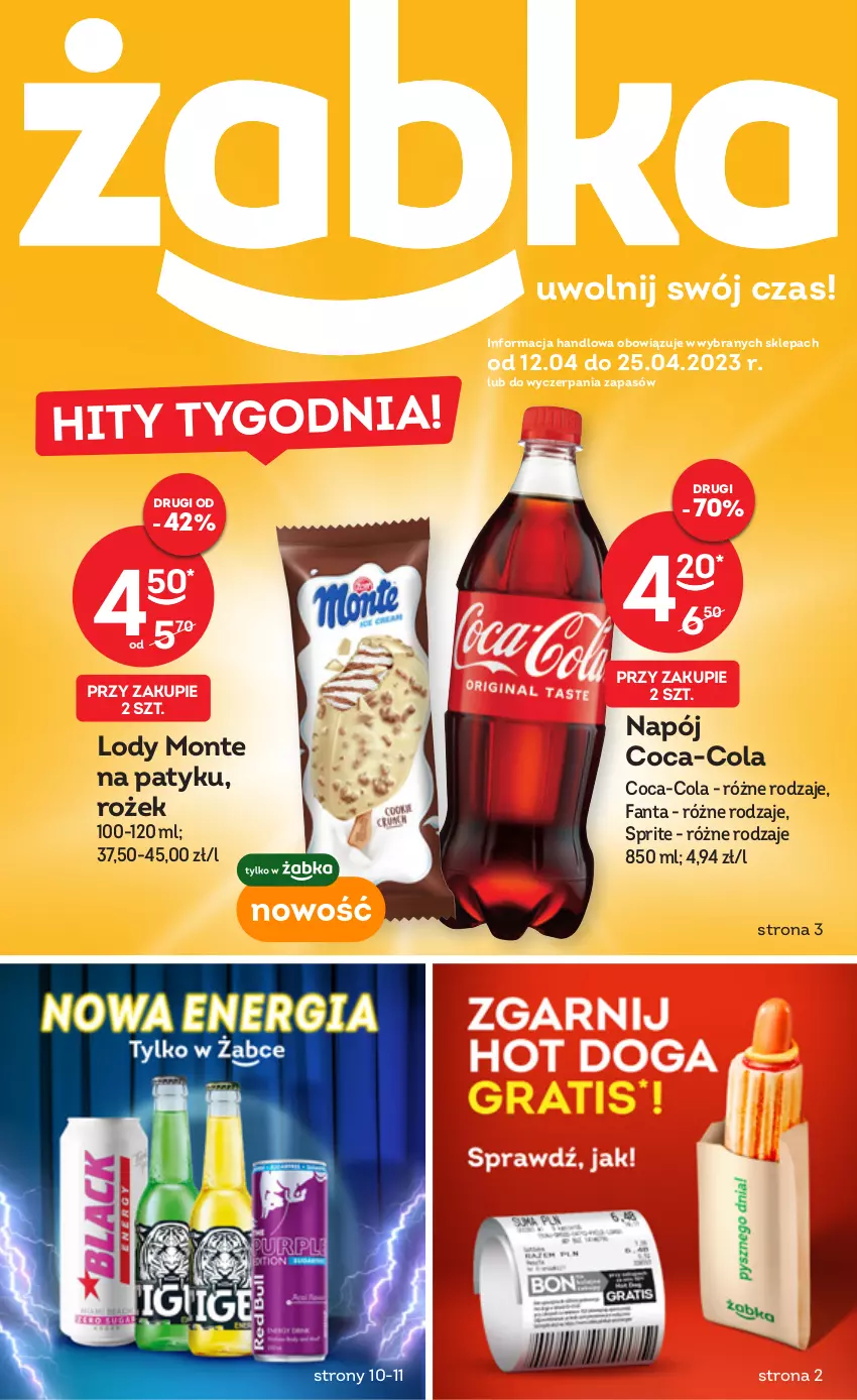 Gazetka promocyjna Żabka - ważna 11.03 do 11.04.2023 - strona 1 - produkty: Coca-Cola, Fa, Fanta, Lody, Monte, Napój, Sprite