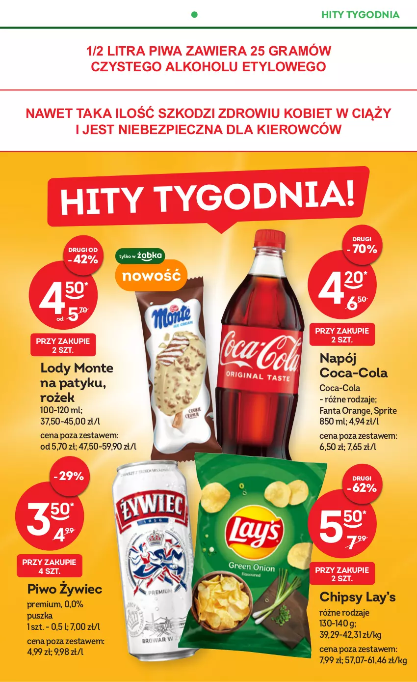 Gazetka promocyjna Żabka - ważna 11.03 do 11.04.2023 - strona 3 - produkty: Chipsy, Coca-Cola, Fa, Fanta, Gra, Lay’s, Lody, Monte, Napój, Piec, Piwa, Piwo, Sprite