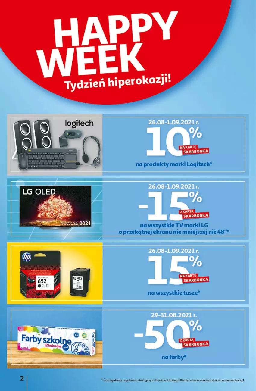 Gazetka promocyjna Auchan - Rysuje się coś wartego zapisania Hipermarkety - ważna 26.08 do 01.09.2021 - strona 2 - produkty: Fa, LG, Logitech, Tusz