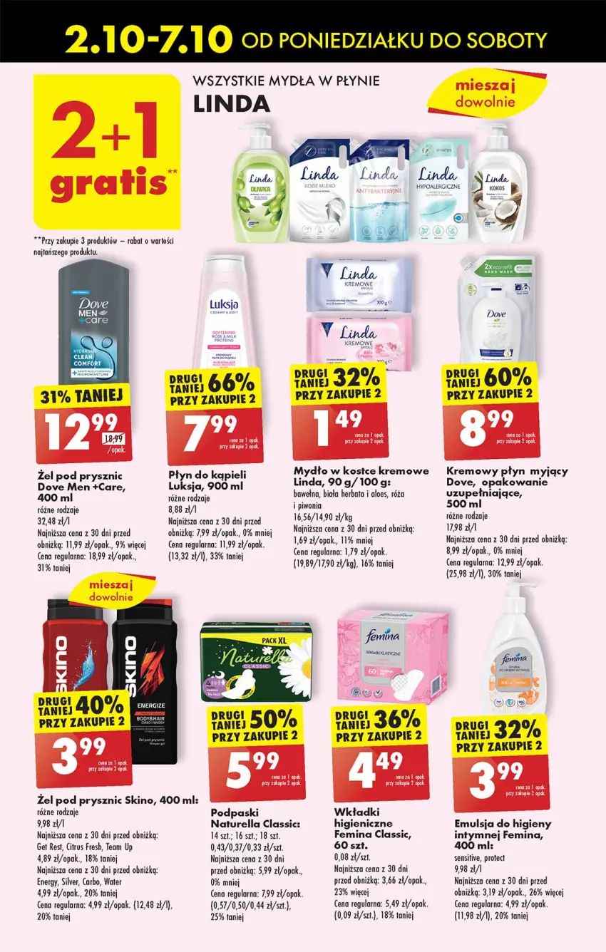 Gazetka promocyjna Biedronka - Od poniedzialku - ważna 02.10 do 07.10.2023 - strona 43 - produkty: Body, Dove, Emulsja, Fa, Herbata, Luksja, Mydło, Naturell, Naturella, Piwo, Płyn do kąpieli, Podpaski, Róża, Wełna, Wkładki