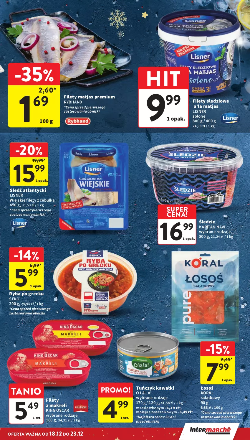 Gazetka promocyjna Intermarche - Gazetka promocyjna - ważna 18.12 do 23.12.2025 - strona 17 - produkty: Kawa, Lisner, Matjas, Olej, Ryba, Ryba po grecku, Sałat, SEKO, Sos, Tuńczyk
