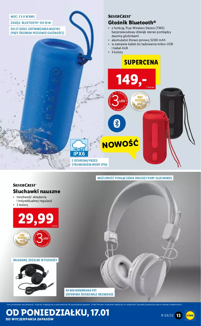 Gazetka promocyjna Lidl - GAZETKA - ważna 17.01 do 23.01.2022 - strona 15 - produkty: Akumulator, Głośnik, Głośnik bluetooth, Rum, Słuchawki