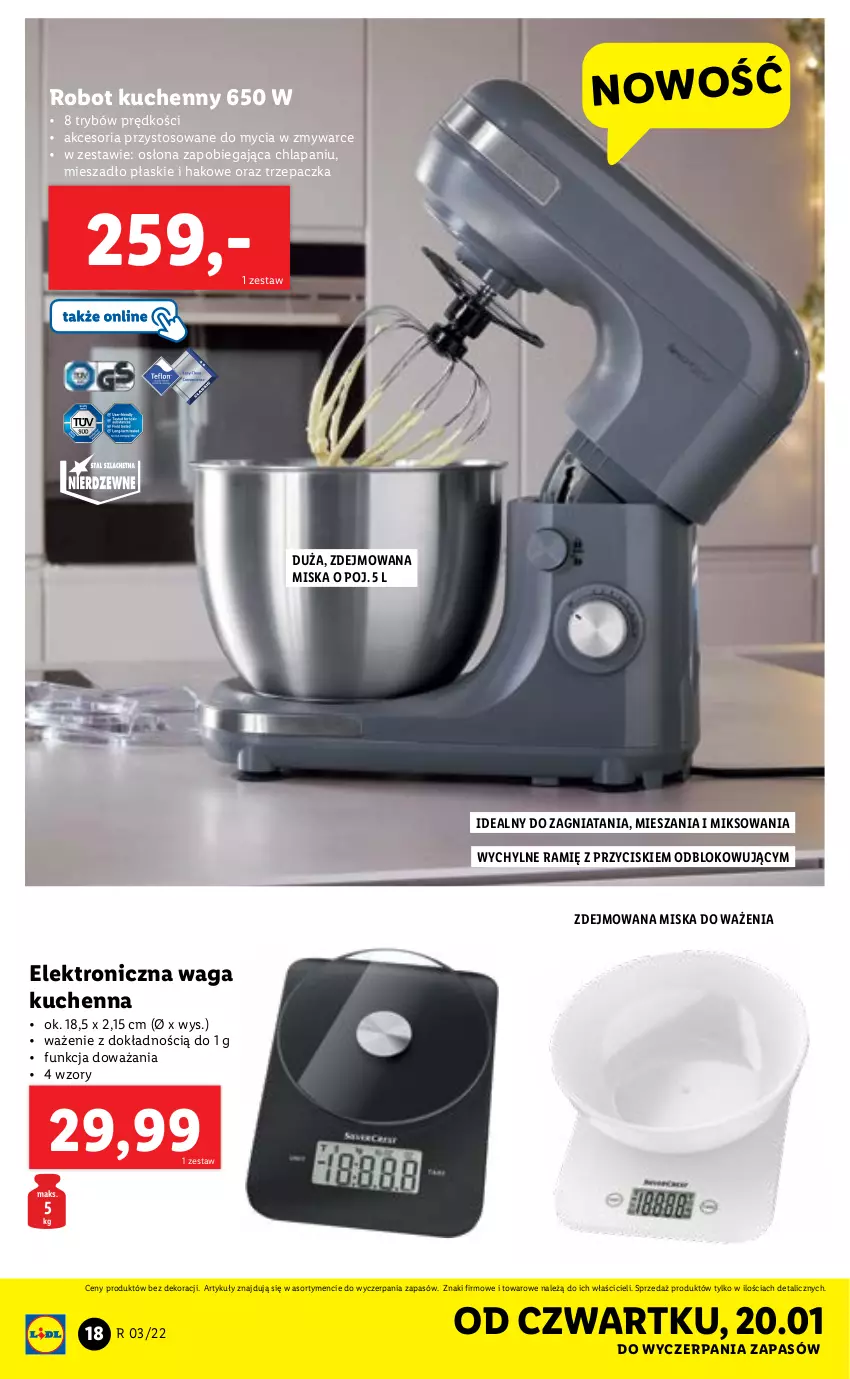 Gazetka promocyjna Lidl - GAZETKA - ważna 17.01 do 23.01.2022 - strona 20 - produkty: Mieszadło, Miska, Robot, Trzepaczka, Waga