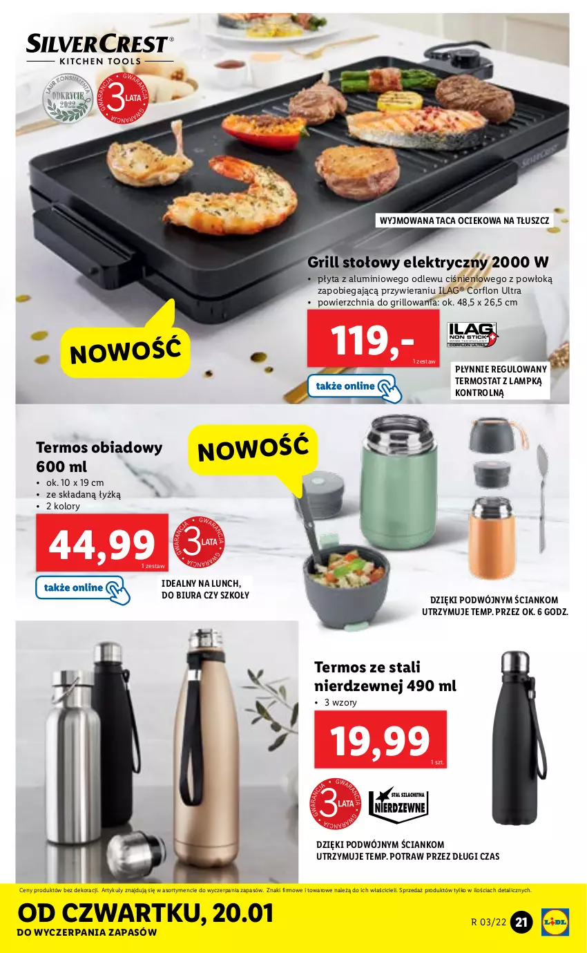 Gazetka promocyjna Lidl - GAZETKA - ważna 17.01 do 23.01.2022 - strona 23 - produkty: Grill, Płyta, Taca, Termos