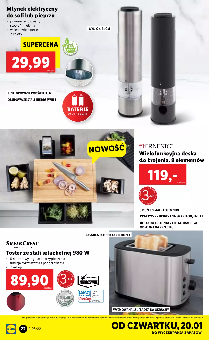 Gazetka promocyjna Lidl - GAZETKA - ważna 17.01 do 23.01.2022 - strona 24 - produkty: Deska do krojenia, Młynek, Piec, Pieprz, Pojemnik, Por, Smartfon, Tablet, Top, Toster