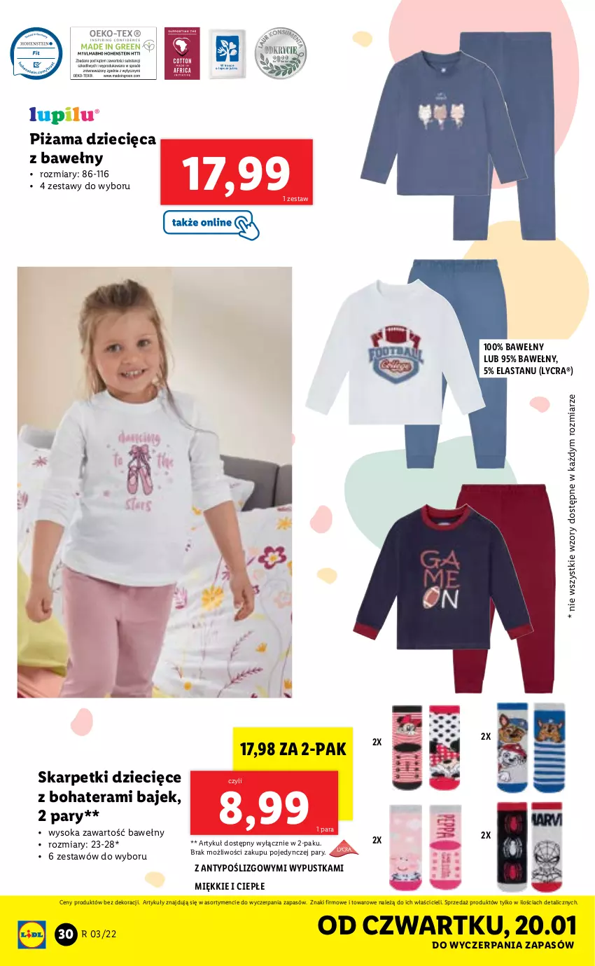 Gazetka promocyjna Lidl - GAZETKA - ważna 17.01 do 23.01.2022 - strona 32 - produkty: Dzieci, Karp, Piżama, Skarpetki, Sok, Tera