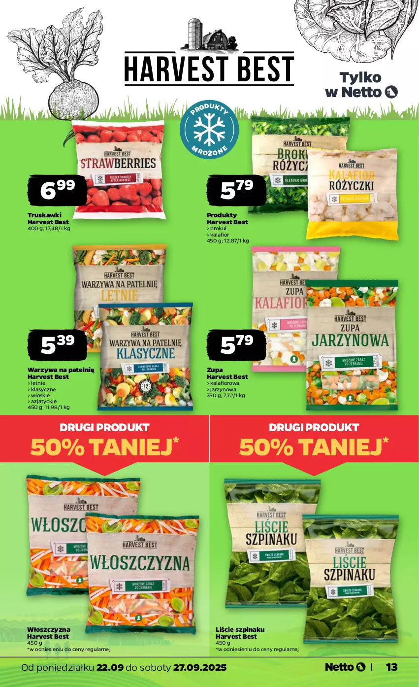 Gazetka promocyjna Netto - Od Poniedziałku - ważna 22.09 do 27.09.2025 - strona 13 - produkty: Kalafior, Szpinak, Truskawki, Warzywa, Zupa