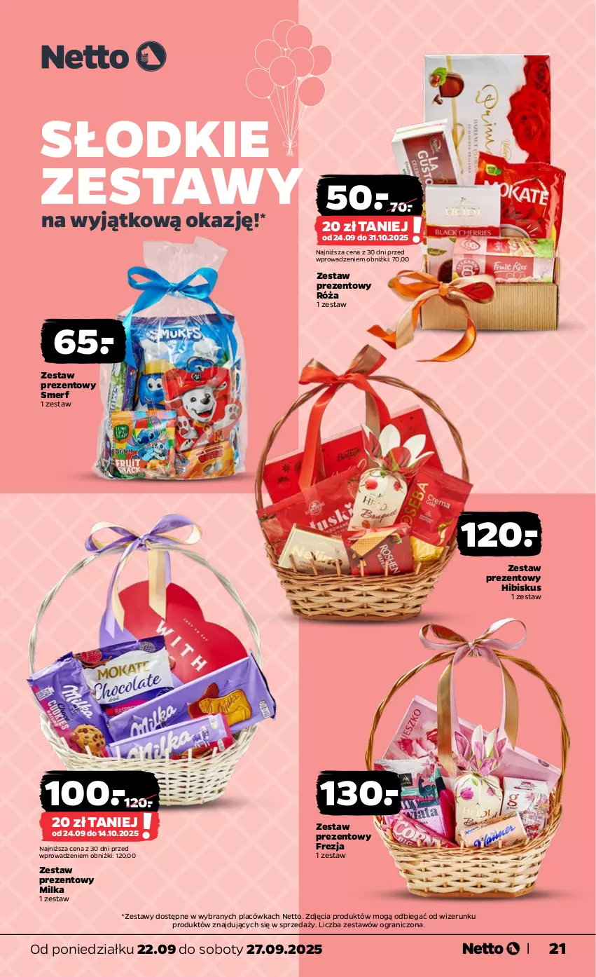 Gazetka promocyjna Netto - Od Poniedziałku - ważna 22.09 do 27.09.2025 - strona 21 - produkty: Gra, Hibiskus, Milka, Róża, Zestaw prezentowy