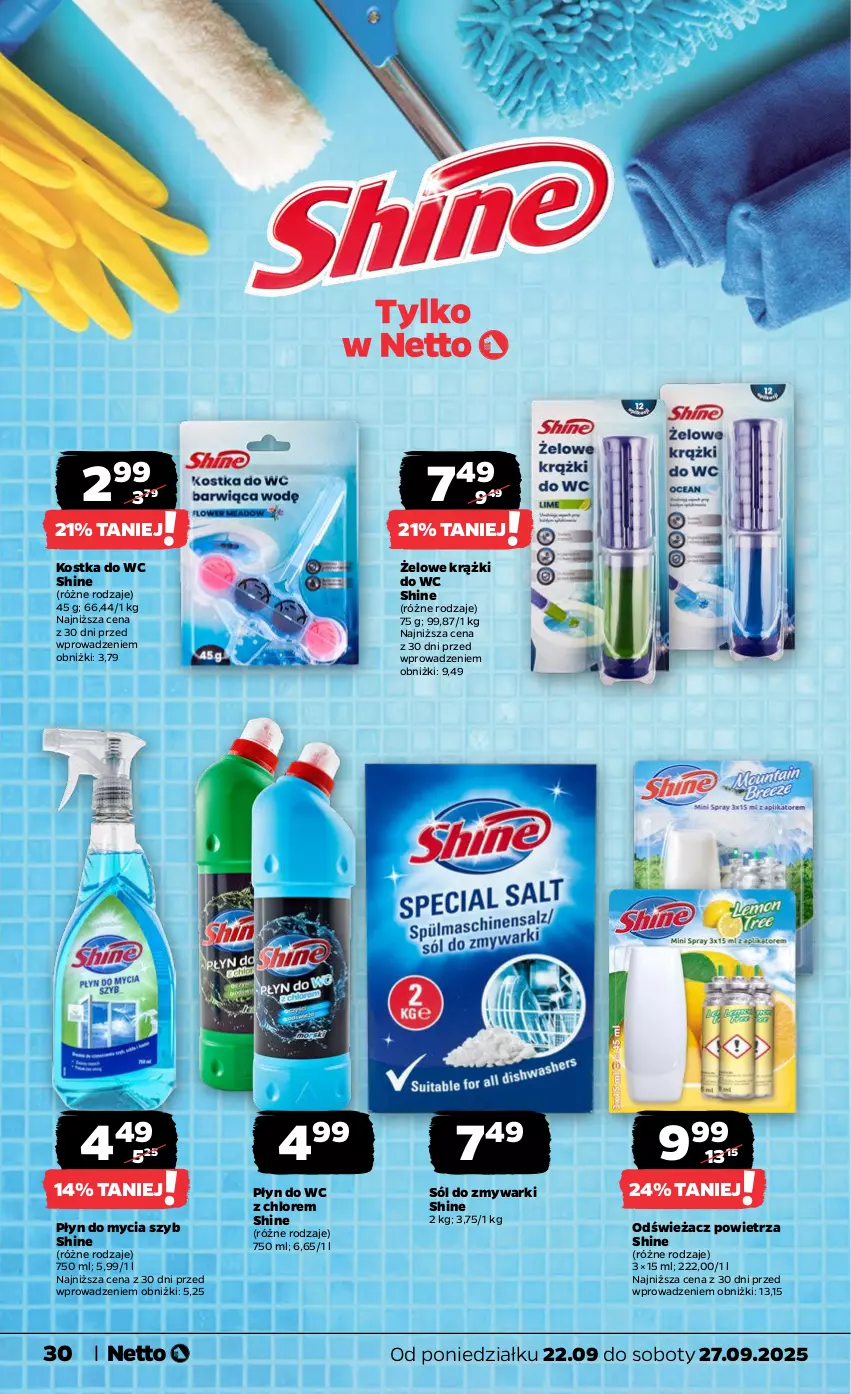 Gazetka promocyjna Netto - Od Poniedziałku - ważna 22.09 do 27.09.2025 - strona 30 - produkty: Kostka do wc, Odświeżacz powietrza, Płyn do mycia, Płyn do wc, Sól, Zmywarki