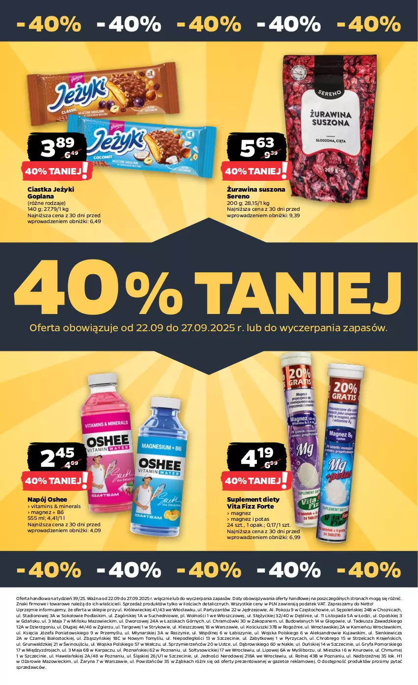 Gazetka promocyjna Netto - Od Poniedziałku - ważna 22.09 do 27.09.2025 - strona 32 - produkty: Ciastka, Fa, Goplana, Gry, Jeżyki, Karp, Kujawski, LANA, Magnez, Napój, Oshee, Podlaski, Ser, Sok, Stock, Suplement diety, Top, Wino