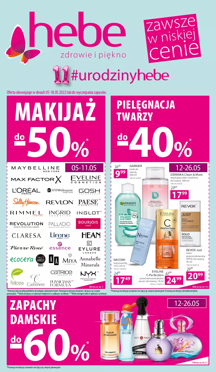 Gazetka promocyjna Hebe - Gazetka - ważna 05.05 do 18.05.2022 - strona 1 - produkty: Dermika, Eveline, Garnier, Makijaż, Mars, Nacomi, Płyn micelarny, Rum, Ser, Serum, Serum do twarzy, Tonik, Tonik do twarzy