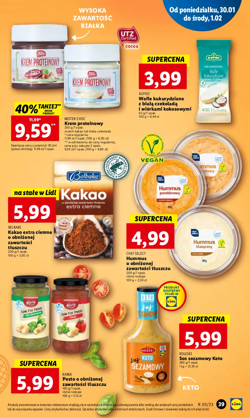 Gazetka promocyjna Lidl - GAZETKA - ważna 30.01 do 01.02.2023 - strona 45 - produkty: Czekolada, Hummus, Kakao, Kokos, Kupiec, Mus, Pesto, Piec, Sezam, Sok, Sos