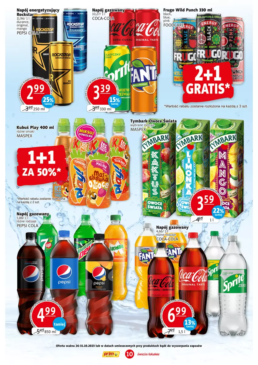 Gazetka promocyjna Prim Market - ważna 26.10 do 31.10.2023 - strona 10 - produkty: Kubuś, Lack, Napój, Napój gazowany, Owoce, Pepsi, Tymbark