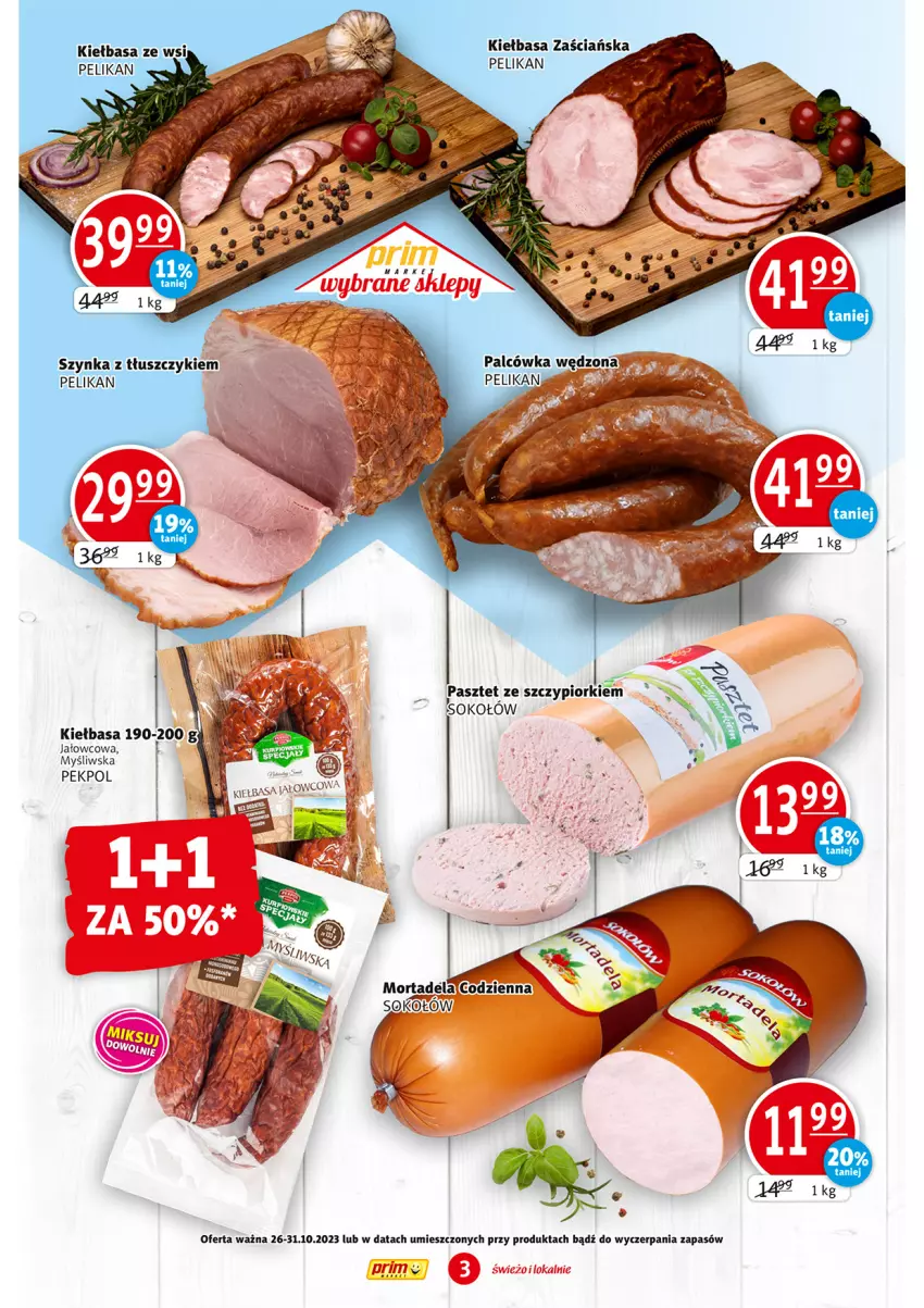 Gazetka promocyjna Prim Market - ważna 26.10 do 31.10.2023 - strona 3 - produkty: Kiełbasa, Pasztet, Pekpol, Sok, Sokołów