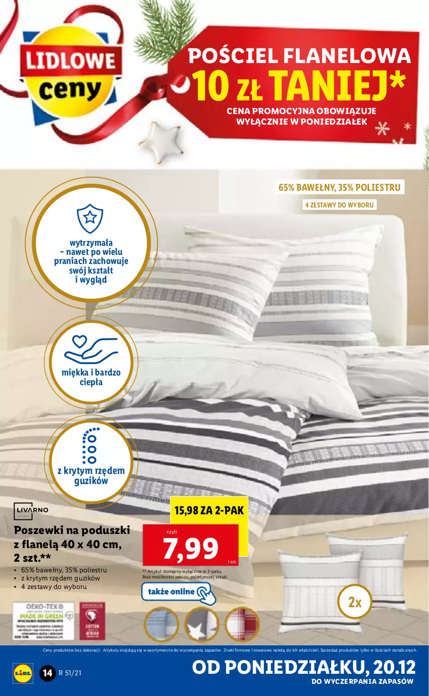 Gazetka promocyjna Lidl - GAZETKA - ważna 20.12 do 24.12.2021 - strona 14 - produkty: Pościel, Pościel flanelowa