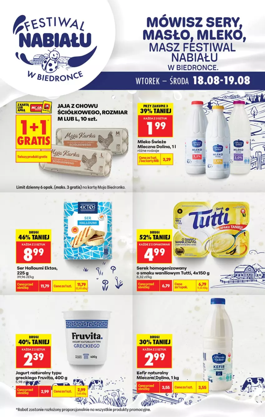 Gazetka promocyjna Biedronka - Gazetka - ważna 18.08 do 25.08.2026 - strona 1 - produkty: Jaja, Jogurt, Jogurt naturalny, Kefir, Kefir naturalny, Masło, Miecz, Mleko, Por, Ser, Serek, Serek homogenizowany, Sitko