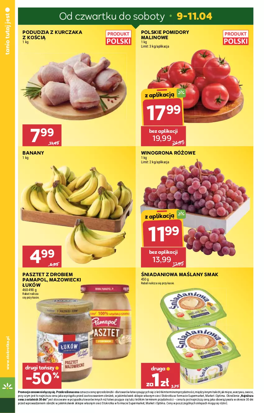 Gazetka promocyjna Stokrotka - Supermarket - ważna 09.04 do 15.04.2026 - strona 2 - produkty: Banany, Danio, Kurczak, Mięso, Optima, Owoce, Pasztet, Pomidory, Warzywa, Wino, Winogrona