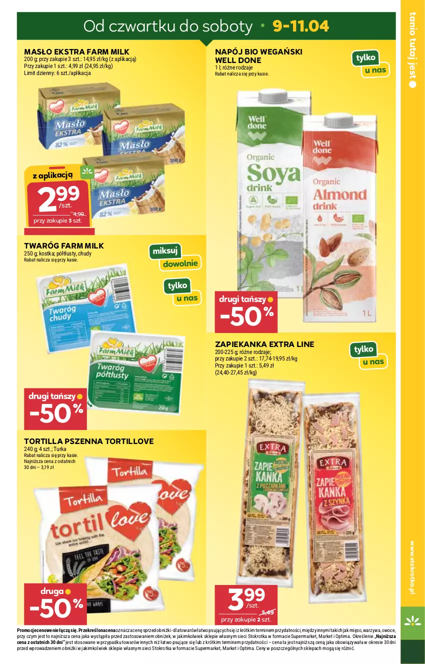Gazetka promocyjna Stokrotka - Supermarket - ważna 09.04 do 15.04.2026 - strona 3 - produkty: Fa, Farm Milk, Masło, Mięso, Napój, Optima, Owoce, Tortilla, Twaróg, Warzywa, Zapiekanka