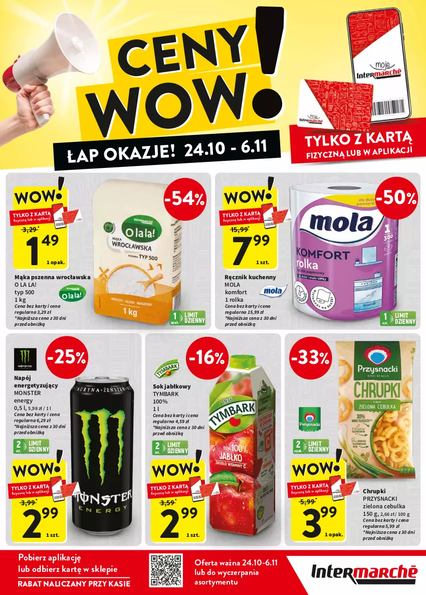 Gazetka promocyjna Intermarche - ważna 24.10 do 06.11.2024 - strona 2 - produkty: Chrupki, Mąka, Mąka pszenna, Mola, Napój, Przysnacki, Ręcznik, Ręcznik kuchenny, Sok, Sok jabłkowy, Tymbark