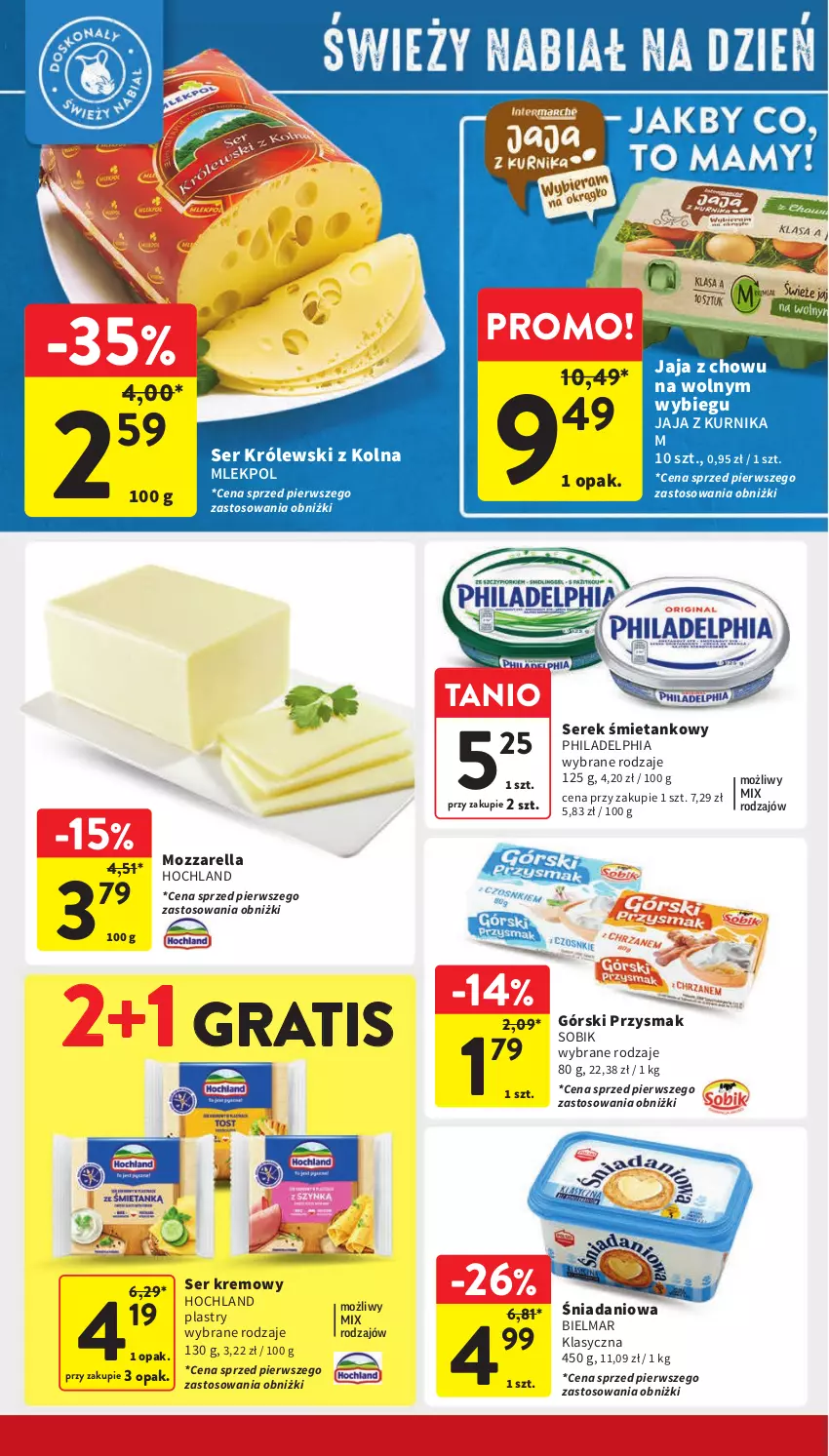 Gazetka promocyjna Intermarche - ważna 16.05 do 22.05.2024 - strona 20 - produkty: Danio, Gra, Hochland, Jaja, Królewski, Mozzarella, Philadelphia, Ser, Serek