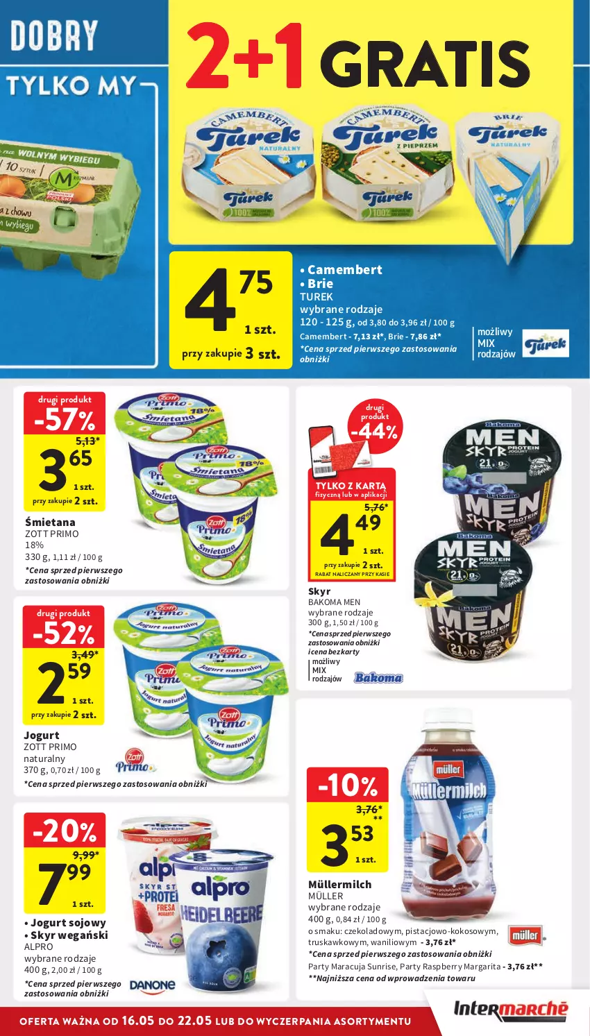 Gazetka promocyjna Intermarche - ważna 16.05 do 22.05.2024 - strona 21 - produkty: Alpro, Bakoma, Brie, Camembert, Gra, Jogurt, Kokos, Müller, Müllermilch, Zott, Zott Primo