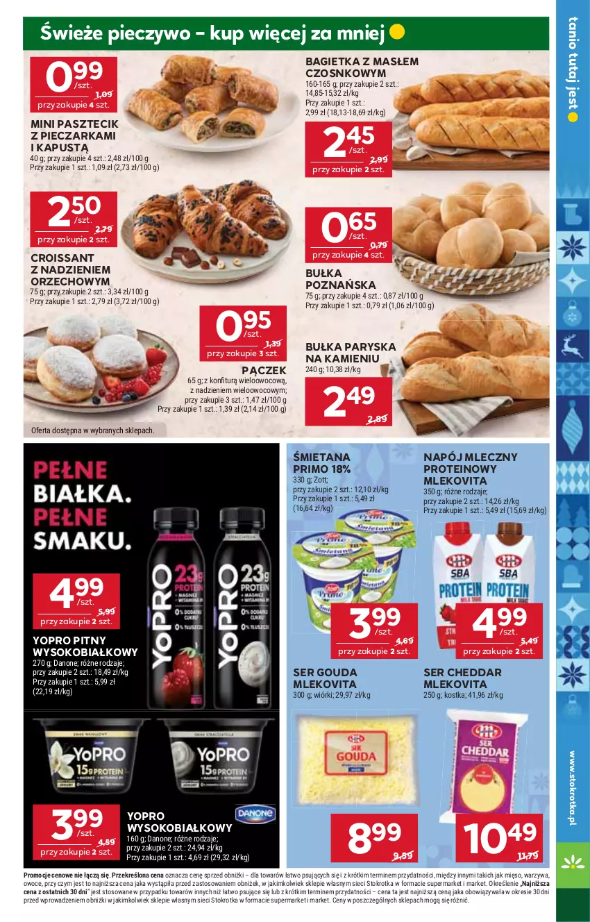 Gazetka promocyjna Stokrotka - Supermarket - ważna 27.11 do 03.12.2025 - strona 21 - produkty: Bagietka, Bułka, Cheddar, Croissant, Danone, Gouda, Kapustą, Mięso, Mleko, Mlekovita, Napój, Napój mleczny, Owoce, Pączek, Pasztecik z pieczarkami, Piec, Pieczarka, Pieczywo, Ser, Sok, Warzywa, Zott