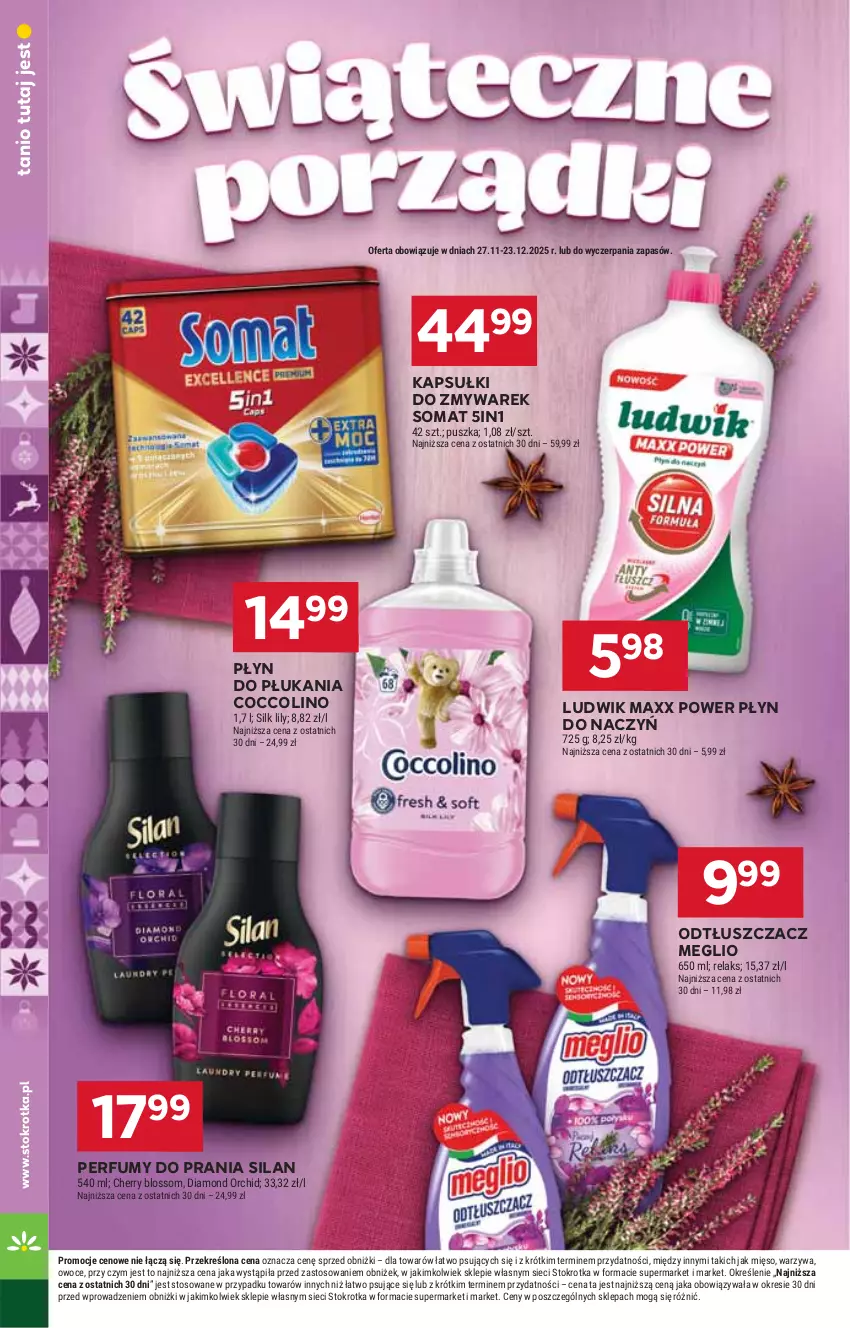 Gazetka promocyjna Stokrotka - Supermarket - ważna 27.11 do 03.12.2025 - strona 46 - produkty: Coccolino, Ludwik, Mięso, Odtłuszczacz, Owoce, Perfum, Płyn do płukania, Silan, Somat, Warzywa