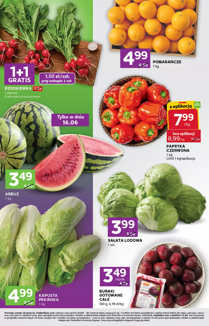 Gazetka promocyjna Stokrotka - Stokrotka Express - ważna 12.06 do 16.06.2025 - strona 2 - produkty: Buraki, Gra, Mięso, Owoce, Papryka, Papryka czerwona, Pomarańcze, Rzodkiewka, Sałat, Sałata lodowa, Warzywa