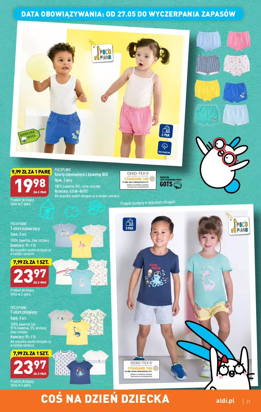 Gazetka promocyjna Aldi - Na Dzień Dziecka - ważna 06.05 do 01.06.2023 - strona 21 - produkty: Pocopiano, Szorty, T-shirt, Wełna