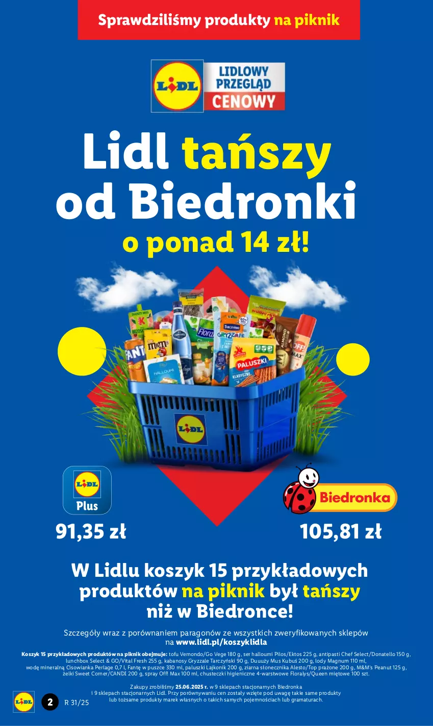 Gazetka promocyjna Lidl - GAZETKA - ważna 31.07 do 02.08.2025 - strona 2 - produkty: Chusteczki, Cisowianka, Fa, Flora, Gra, Gry, Kabanos, Kosz, Kubuś, Lajkonik, Lody, Mus, Pilos, Por, Rama, Ser, Tarczyński, Tofu, Top