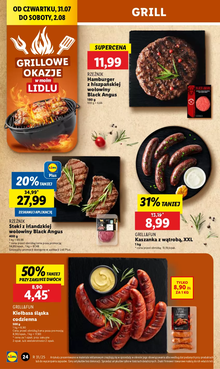 Gazetka promocyjna Lidl - GAZETKA - ważna 31.07 do 02.08.2025 - strona 28 - produkty: Burger, Grill, Hamburger, Kasza, Kaszanka, Kiełbasa, Kiełbasa śląska, Lack, Mięso, Stek