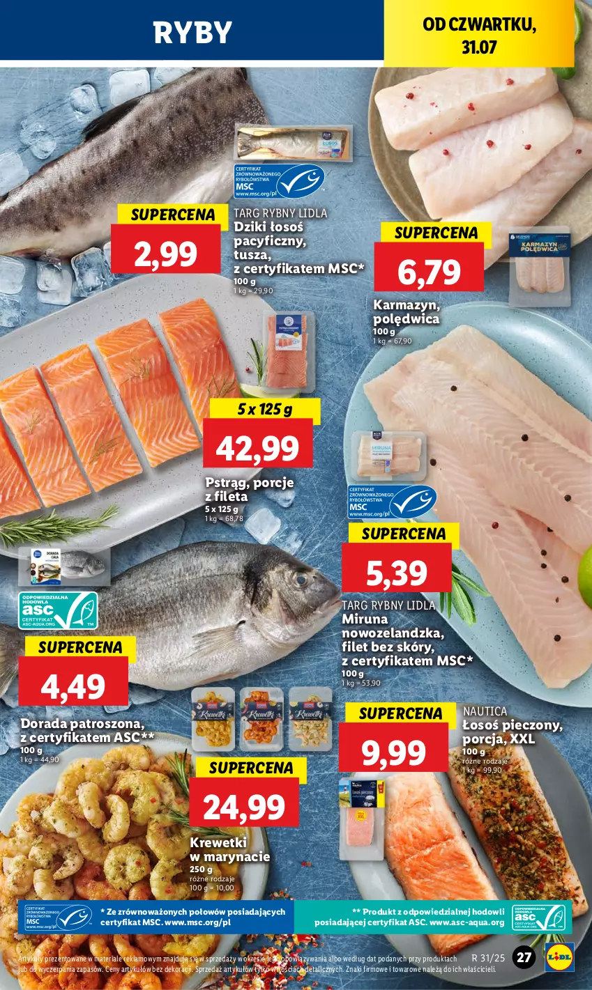 Gazetka promocyjna Lidl - GAZETKA - ważna 31.07 do 02.08.2025 - strona 31 - produkty: Krewetki, Miruna, Piec, Polędwica, Por, Pstrąg, Tusz