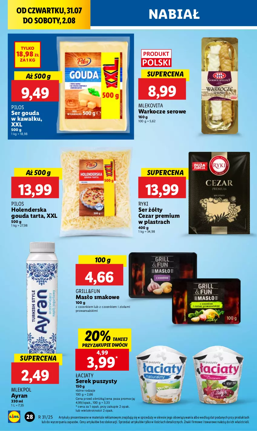 Gazetka promocyjna Lidl - GAZETKA - ważna 31.07 do 02.08.2025 - strona 34 - produkty: Gouda, Grill, Kawa, Koc, Masło, Mleko, Mlekovita, Pilos, Ser, Serek, Serek puszysty, Tarta