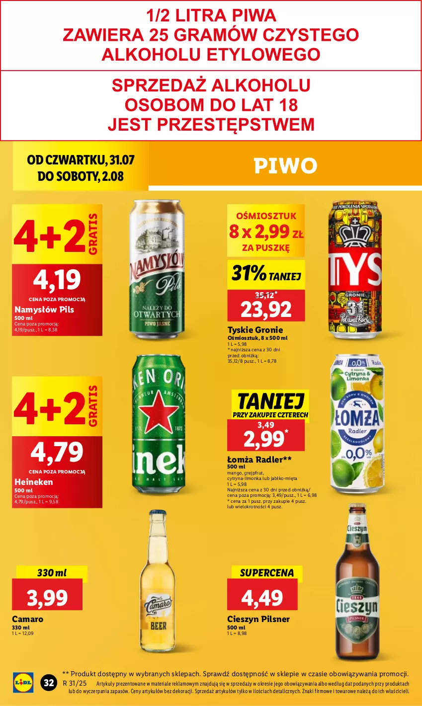 Gazetka promocyjna Lidl - GAZETKA - ważna 31.07 do 02.08.2025 - strona 46 - produkty: Gra, Grejpfrut, Heineken, Limonka, Mango, Mięta, Namysłów, Piwo, Radler, Tyskie