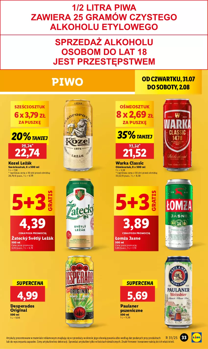 Gazetka promocyjna Lidl - GAZETKA - ważna 31.07 do 02.08.2025 - strona 47 - produkty: Desperados, Gin, Gra, Kozel, Piwo, Warka