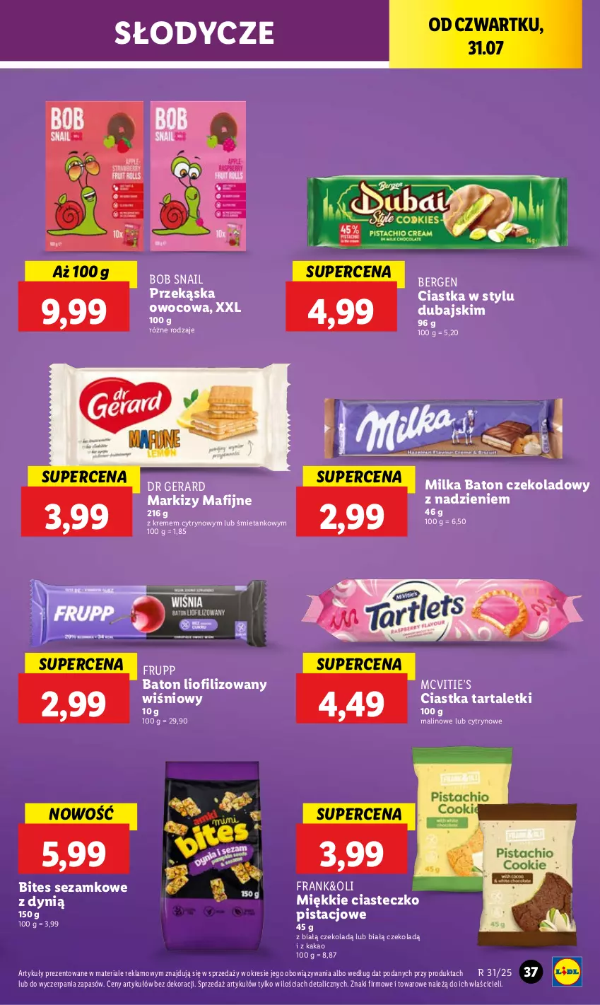 Gazetka promocyjna Lidl - GAZETKA - ważna 31.07 do 02.08.2025 - strona 49 - produkty: Baton, Ciastka, Dr Gerard, Dynią, Kakao, Milka, Sezam, Tarta