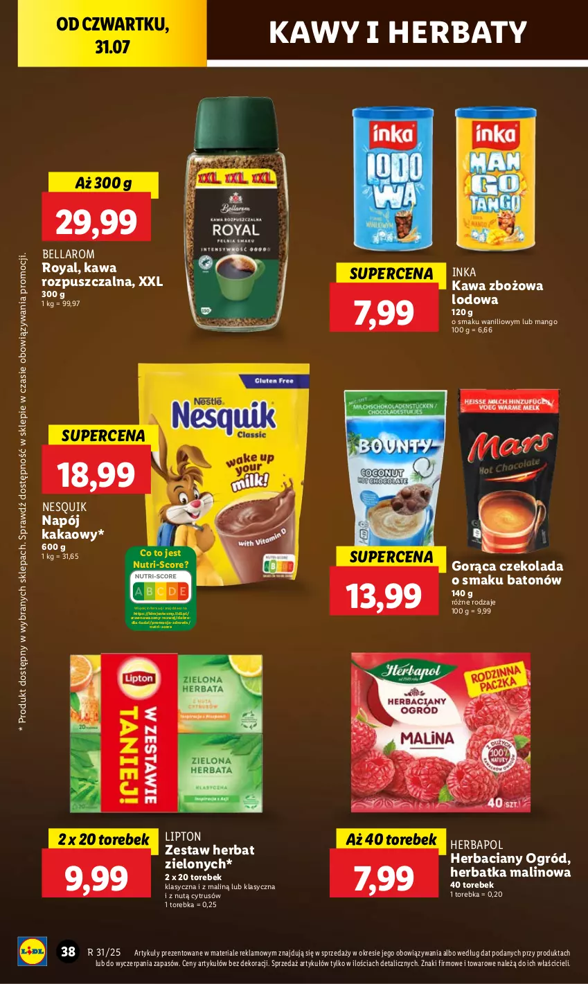 Gazetka promocyjna Lidl - GAZETKA - ważna 31.07 do 02.08.2025 - strona 50 - produkty: Baton, Bell, Bella, Czekolada, Herbapol, Inka, Kakao, Kawa, Kawa rozpuszczalna, Kawa zbożowa, Lipton, Mango, Napój, Nesquik, Ogród, Torebka, Wazon