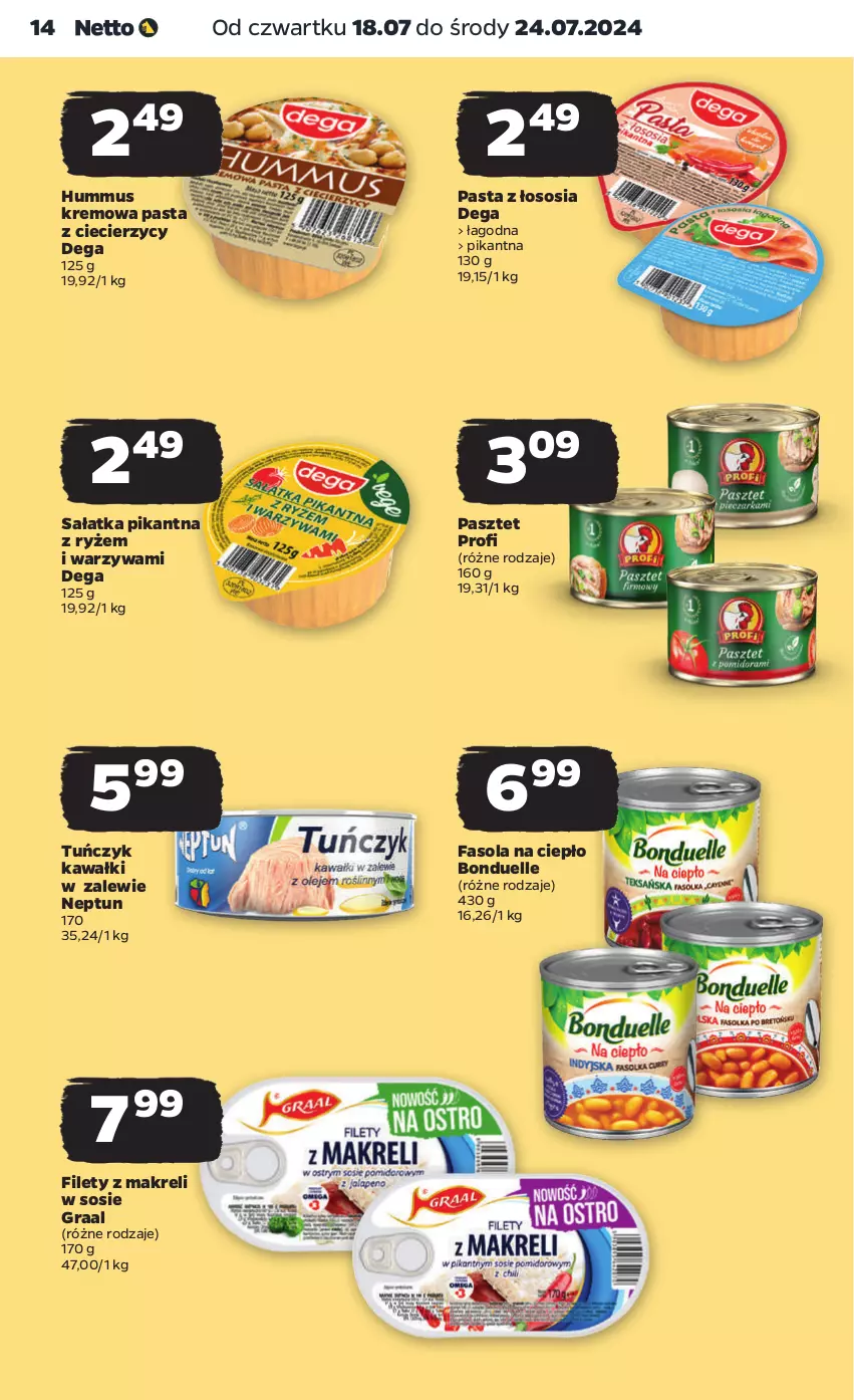 Gazetka promocyjna Netto - Od Czwartku - ważna 18.07 do 24.07.2024 - strona 14 - produkty: Bonduelle, Dega, Fa, Fasola, Gra, Graal, Hummus, Kawa, Mus, Pasztet, Ryż, Sałat, Sałatka, Sos, Tuńczyk, Warzywa