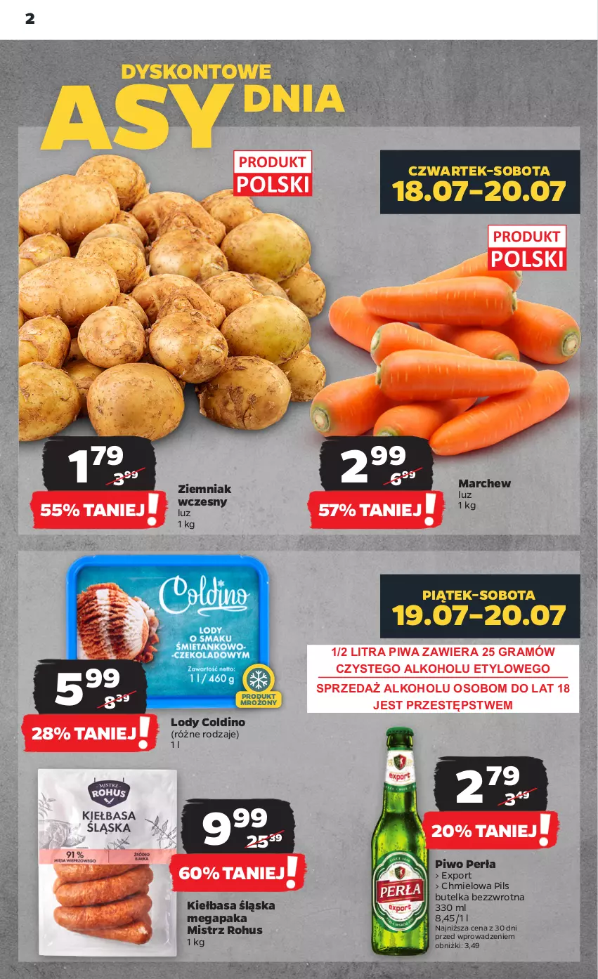 Gazetka promocyjna Netto - Od Czwartku - ważna 18.07 do 24.07.2024 - strona 2 - produkty: Gra, Kiełbasa, Kiełbasa śląska, Lody, Perła, Piwa, Piwo, Por