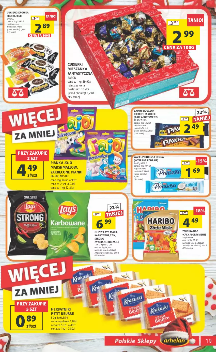 Gazetka promocyjna Arhelan - Gazetka - ważna 15.12 do 24.12.2023 - strona 19 - produkty: Baton, Chipsy, Cukier, Cukierki, Fa, Fanta, Haribo, Herbatniki, Herbatniki Petit Beurre, Mars, Princessa, Wawel