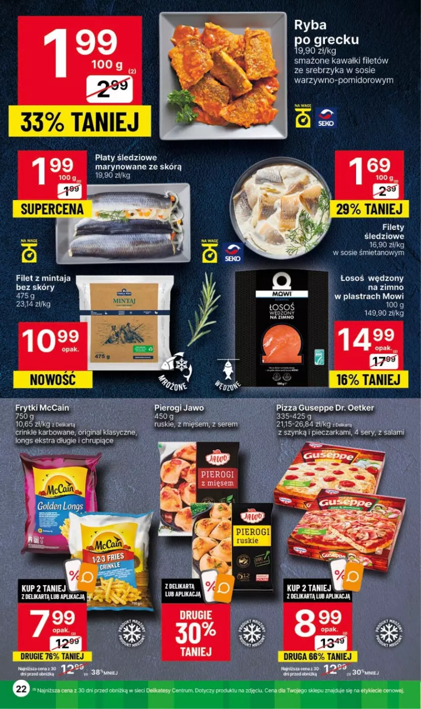 Gazetka promocyjna Delikatesy Centrum - Gazetka DC41czw-sr - ważna 19.10 do 25.10.2023 - strona 22 - produkty: Filet z mintaja, Kawa, Mintaj, Pierogi, Pizza, Płaty śledziowe, Sos