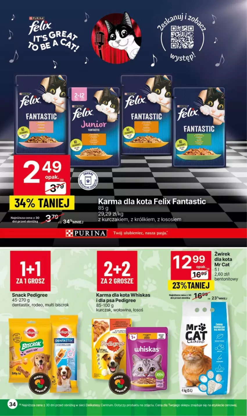 Gazetka promocyjna Delikatesy Centrum - Gazetka DC41czw-sr - ważna 19.10 do 25.10.2023 - strona 34 - produkty: Fa, Fanta, Felix, Królik, Kurczak, Pedigree, Pur, Purina, Rum, Sos, Whiskas, Wołowina