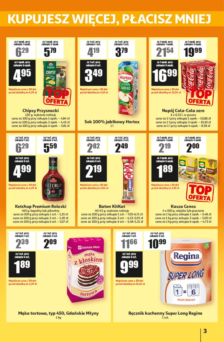 Gazetka promocyjna Auchan - ATAC Hiper Discount - ważna 26.03 do 04.04.2026 - strona 3 - produkty: Baton, Cenos, Chipsy, Gin, Gry, Hortex, Kasza, Ketchup, Mąka, Mąka tortowa, Napój, Przysnacki, Ręcznik, Ręcznik kuchenny, Sok