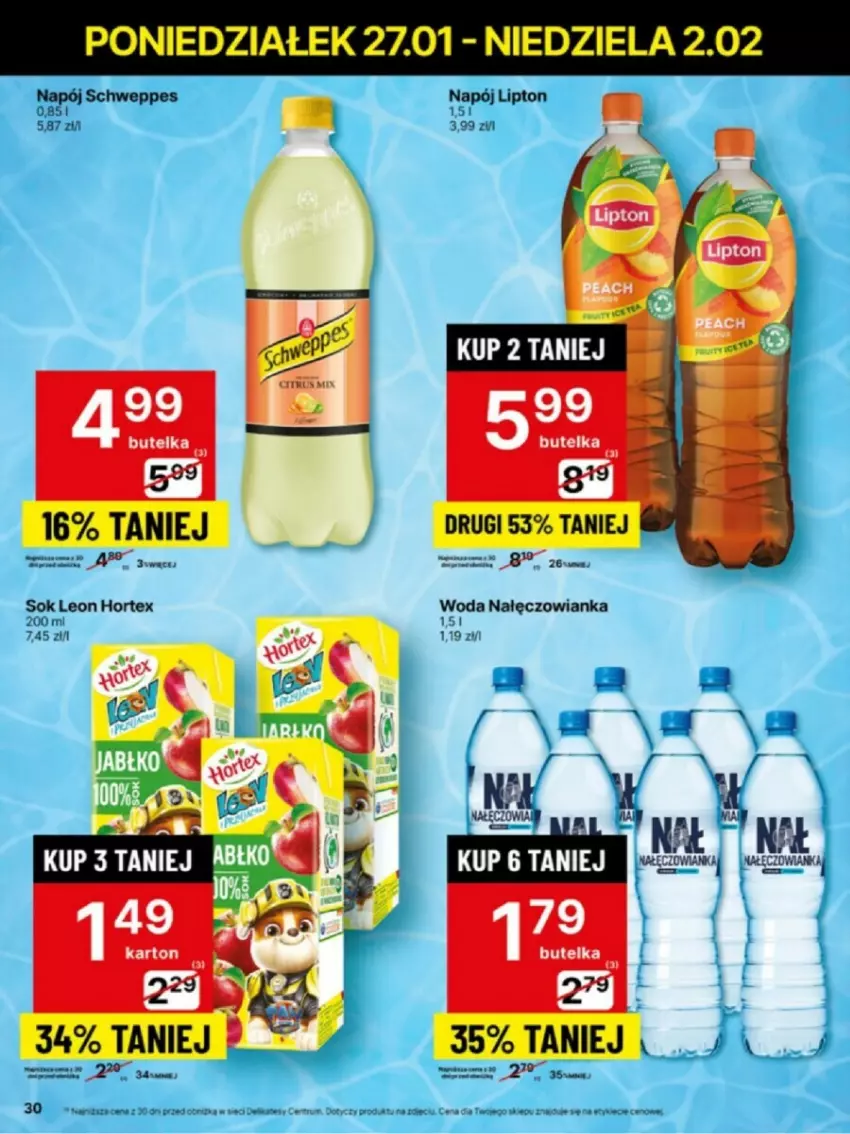 Gazetka promocyjna Delikatesy Centrum - ważna 27.01 do 02.02.2025 - strona 24 - produkty: Fa, Hortex, Leon, Lipton, Milka, Nałęczowianka, Napój, Rum, Schweppes, Woda